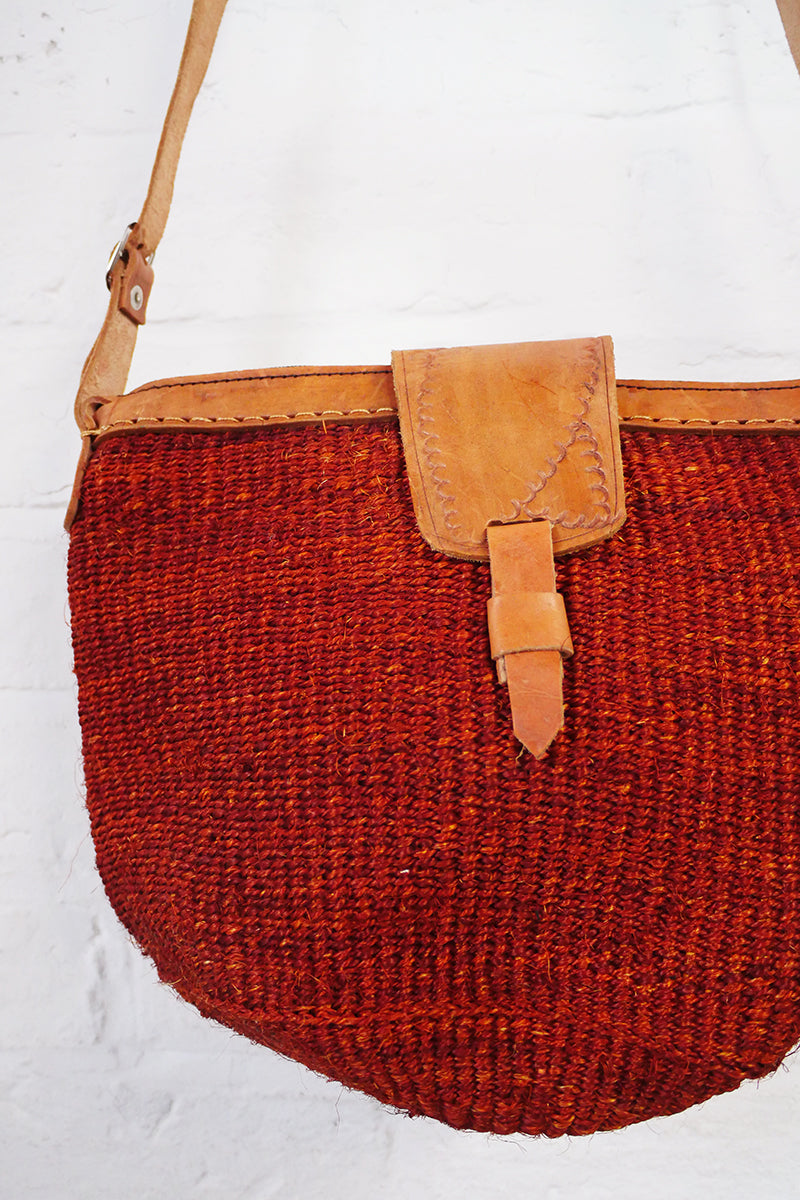 Vintage Russet Red Straw Market Bag by All About Audrey