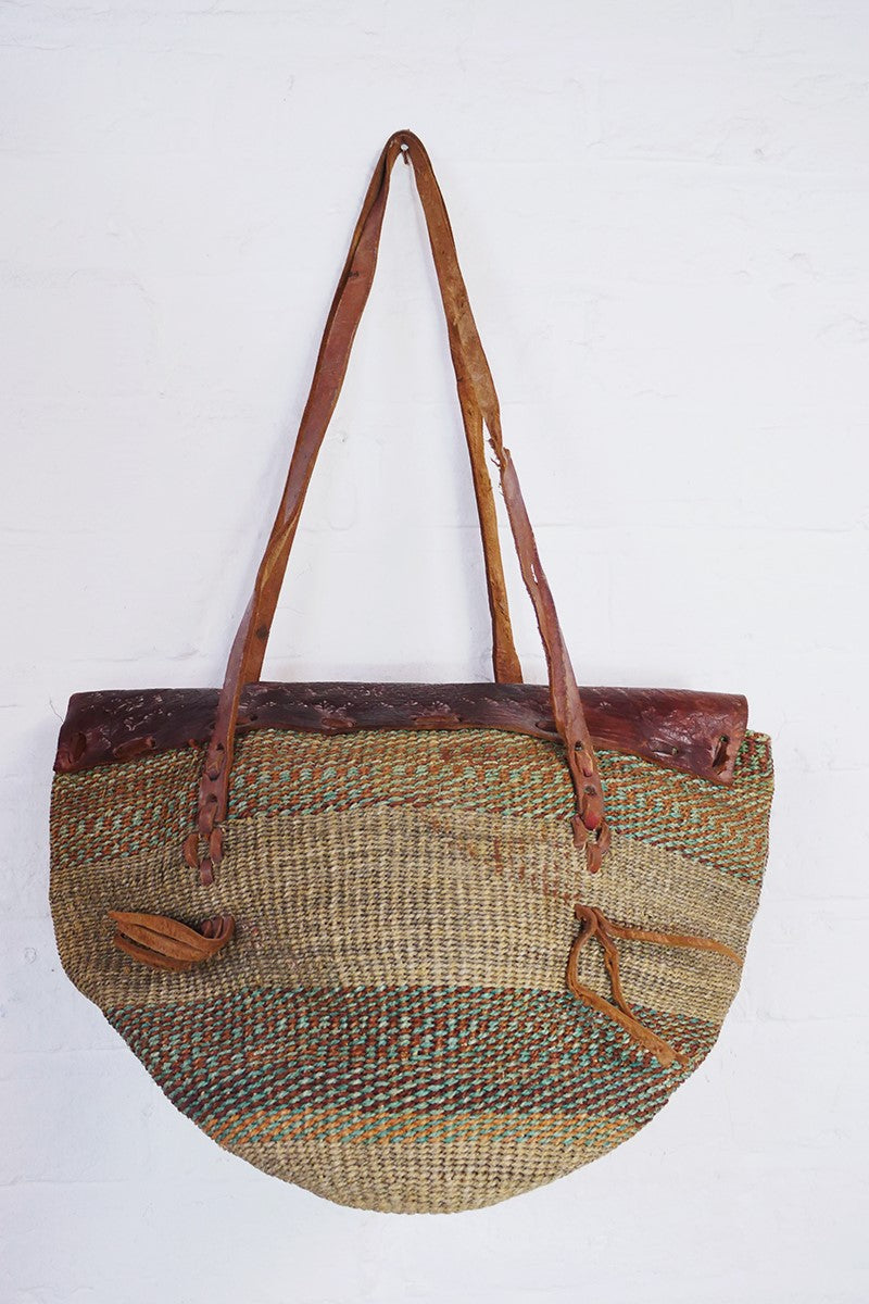 Vintage Raffia Woven Bucket Bag