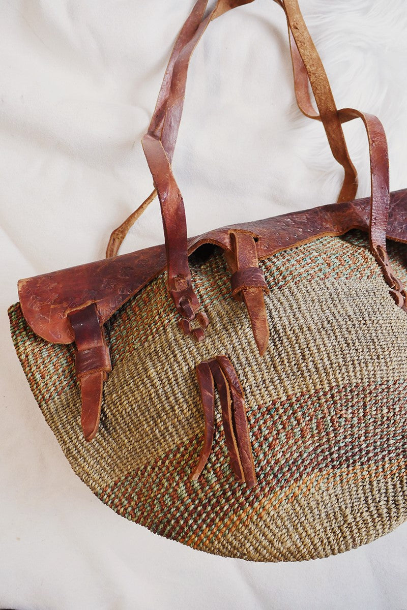 Vintage Raffia Woven Bucket Bag