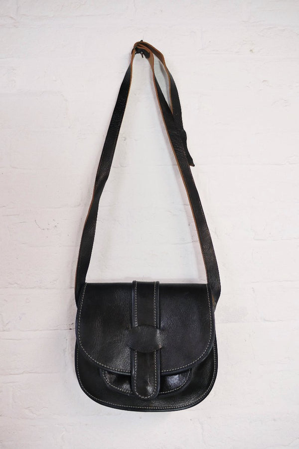 Vintage Noir Contrast Stitch Saddle Bag by All About Audrey
