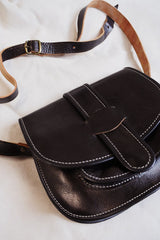 Vintage Noir Contrast Stitch Saddle Bag by All About Audrey