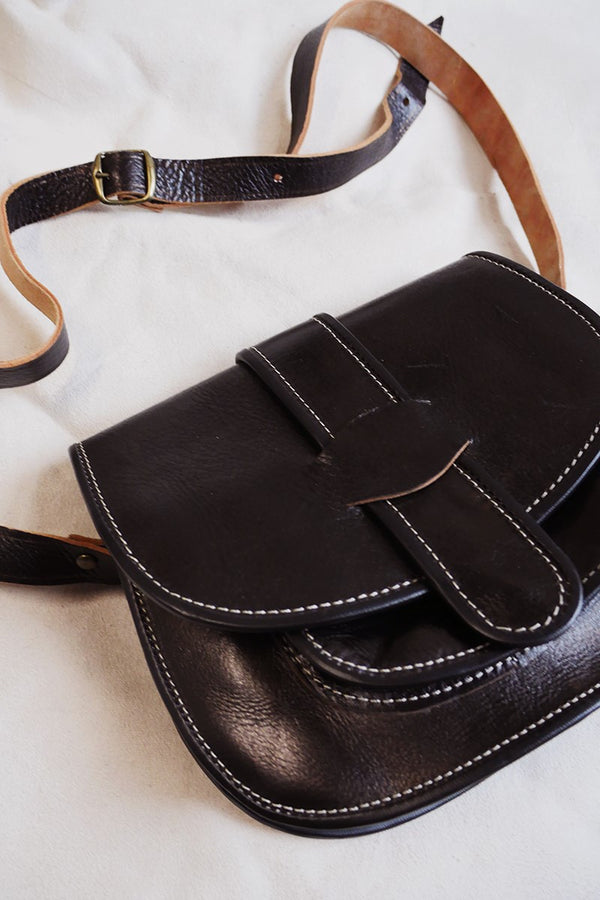 Vintage Noir Contrast Stitch Saddle Bag by All About Audrey