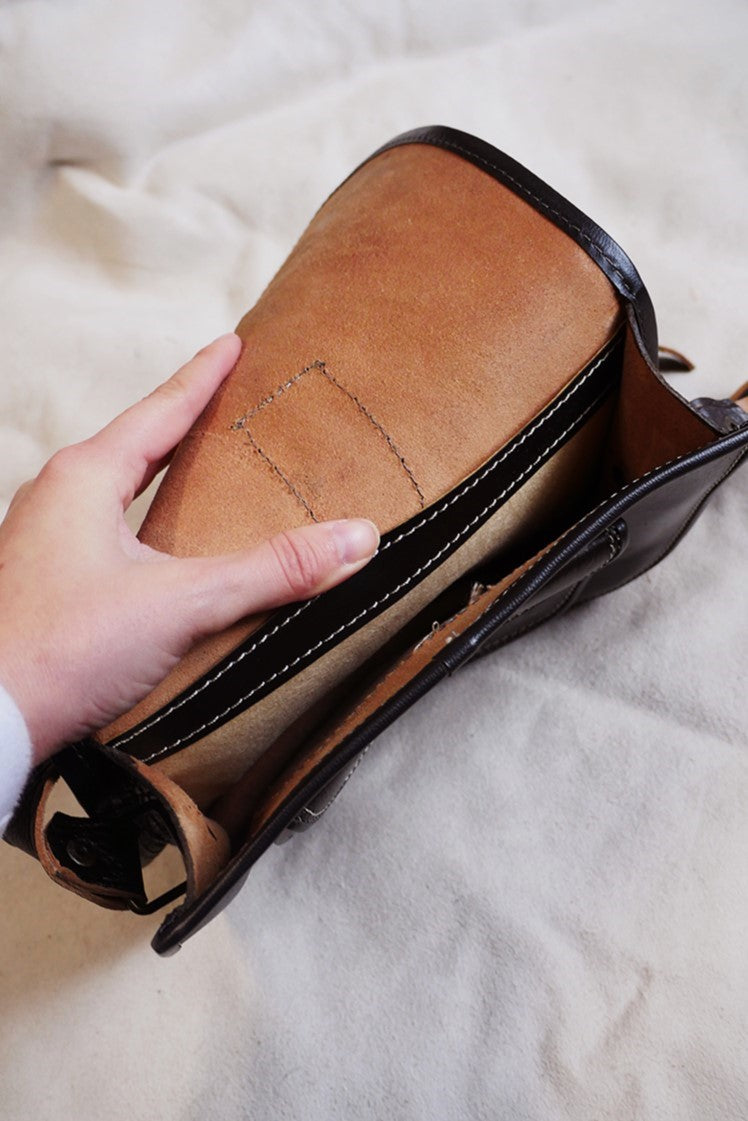 Vintage Noir Contrast Stitch Saddle Bag