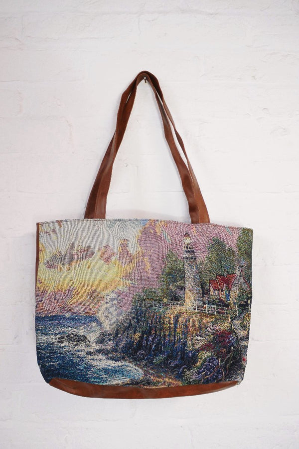 Vintage Sunrise Lighthouse Tapestry Bag by All About Audrey