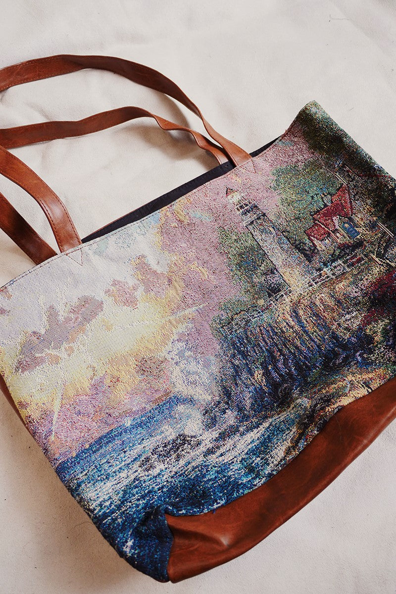 Vintage Sunrise Lighthouse Tapestry Bag by All About Audrey