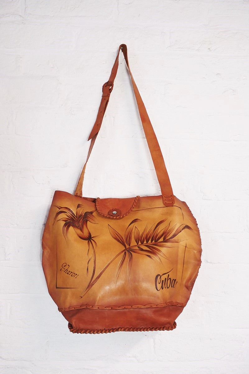 Vintage Cuban Tan Leather Bucket Tote by All About Audrey