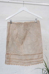 Vintage Skirt - Stone Beige Suede Crochet - Size M - W30 By All About Audrey
