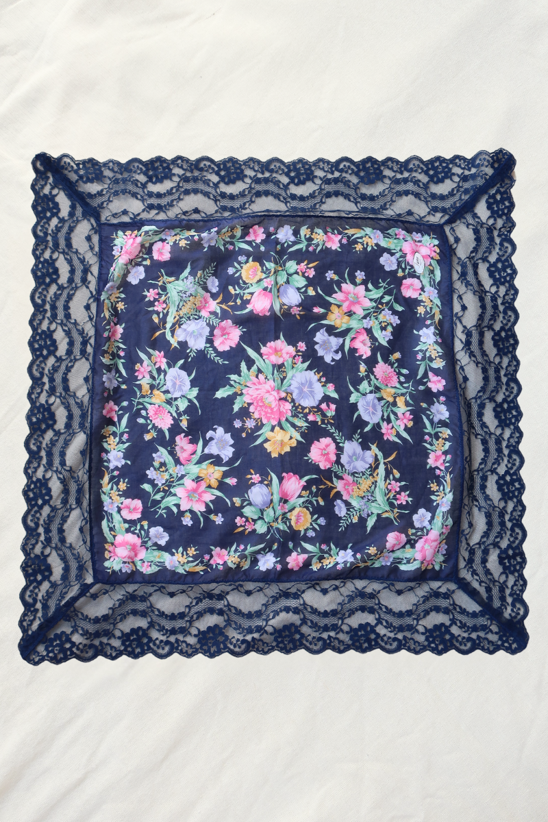 Vintage Lace Scarf in Navy Wildflowers