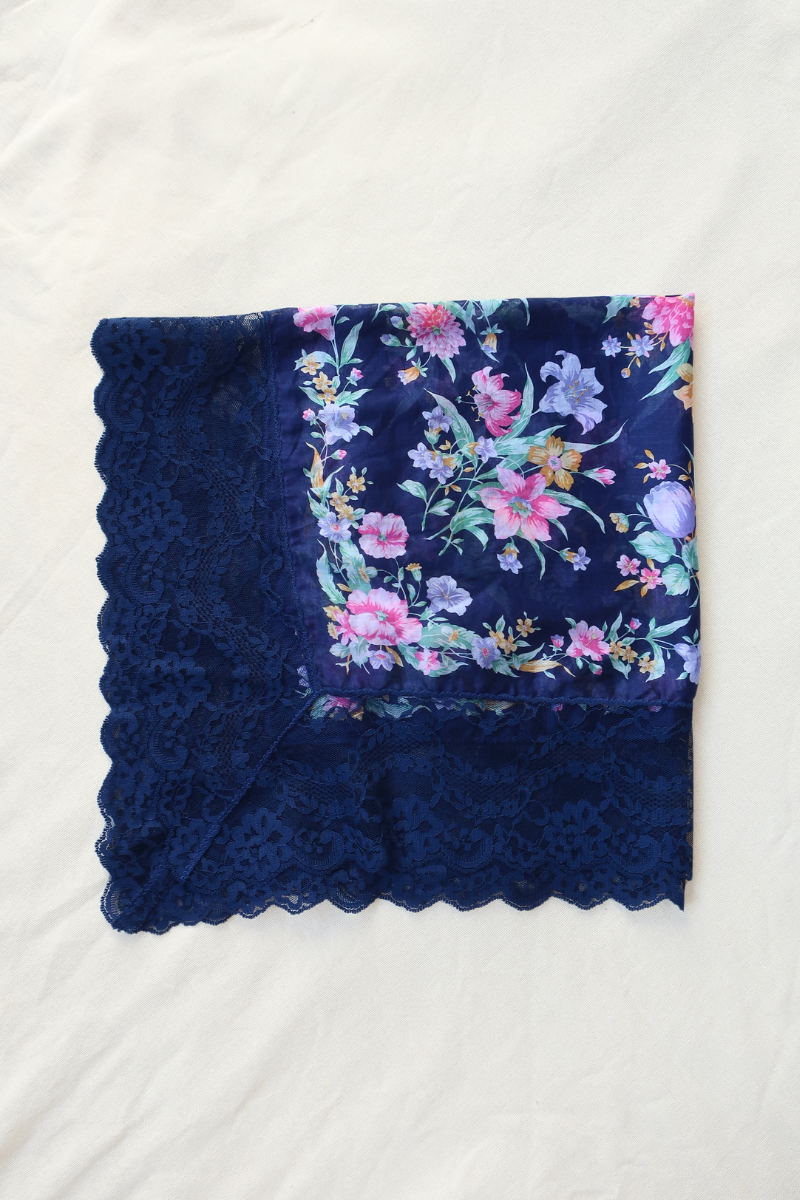 Vintage Lace Scarf in Navy Wildflowers