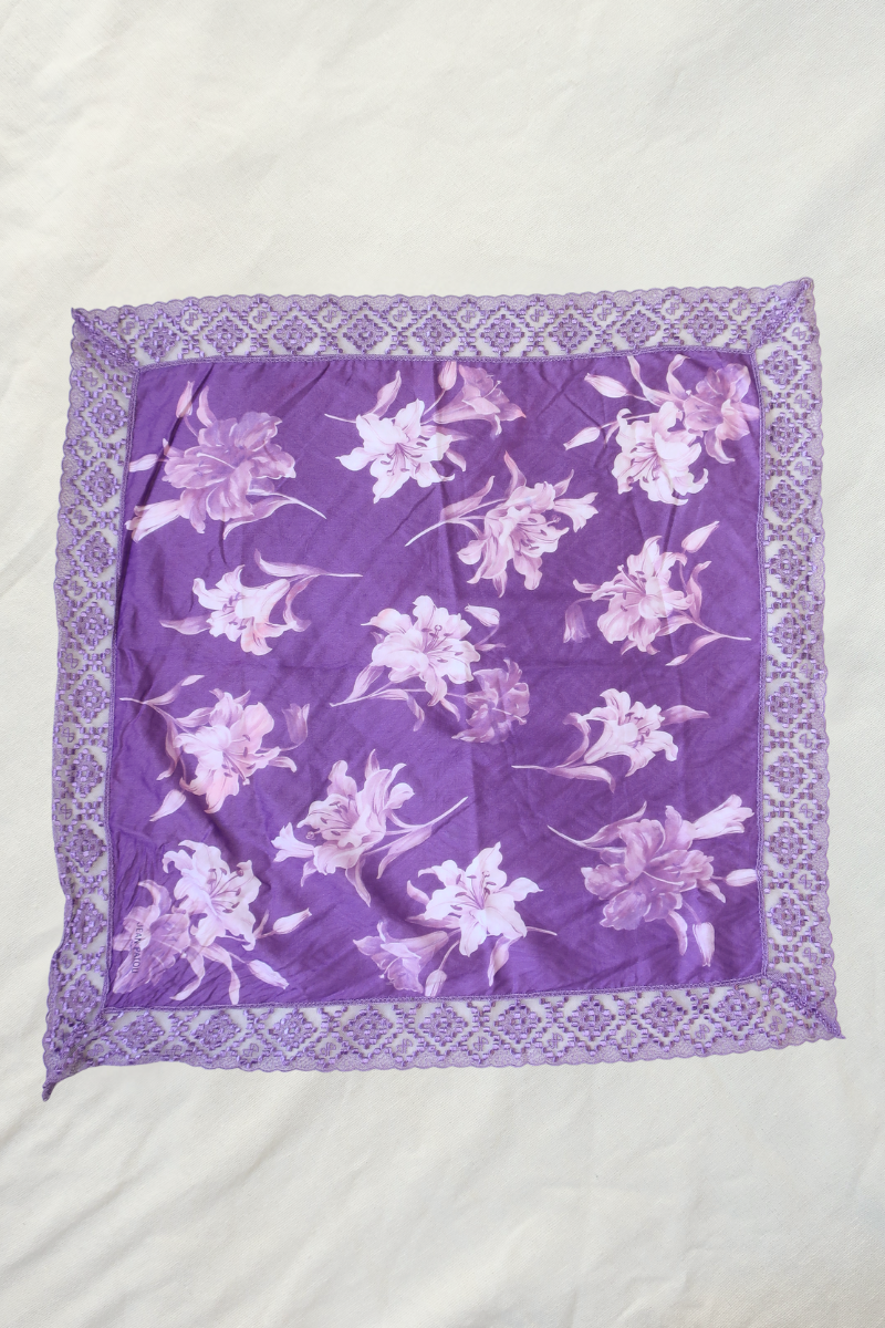 Vintage Lace Scarf in Jewelled Violet Lillies