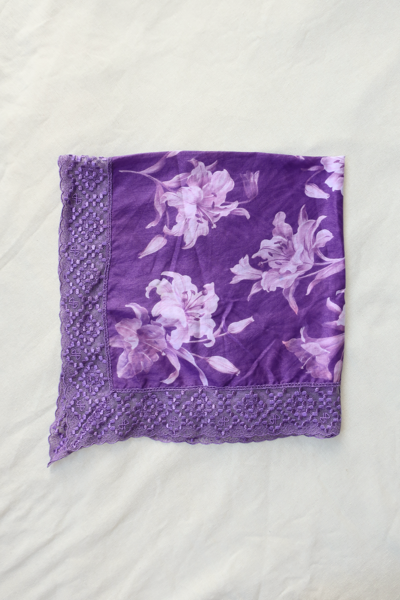 Vintage Lace Scarf in Jewelled Violet Lillies