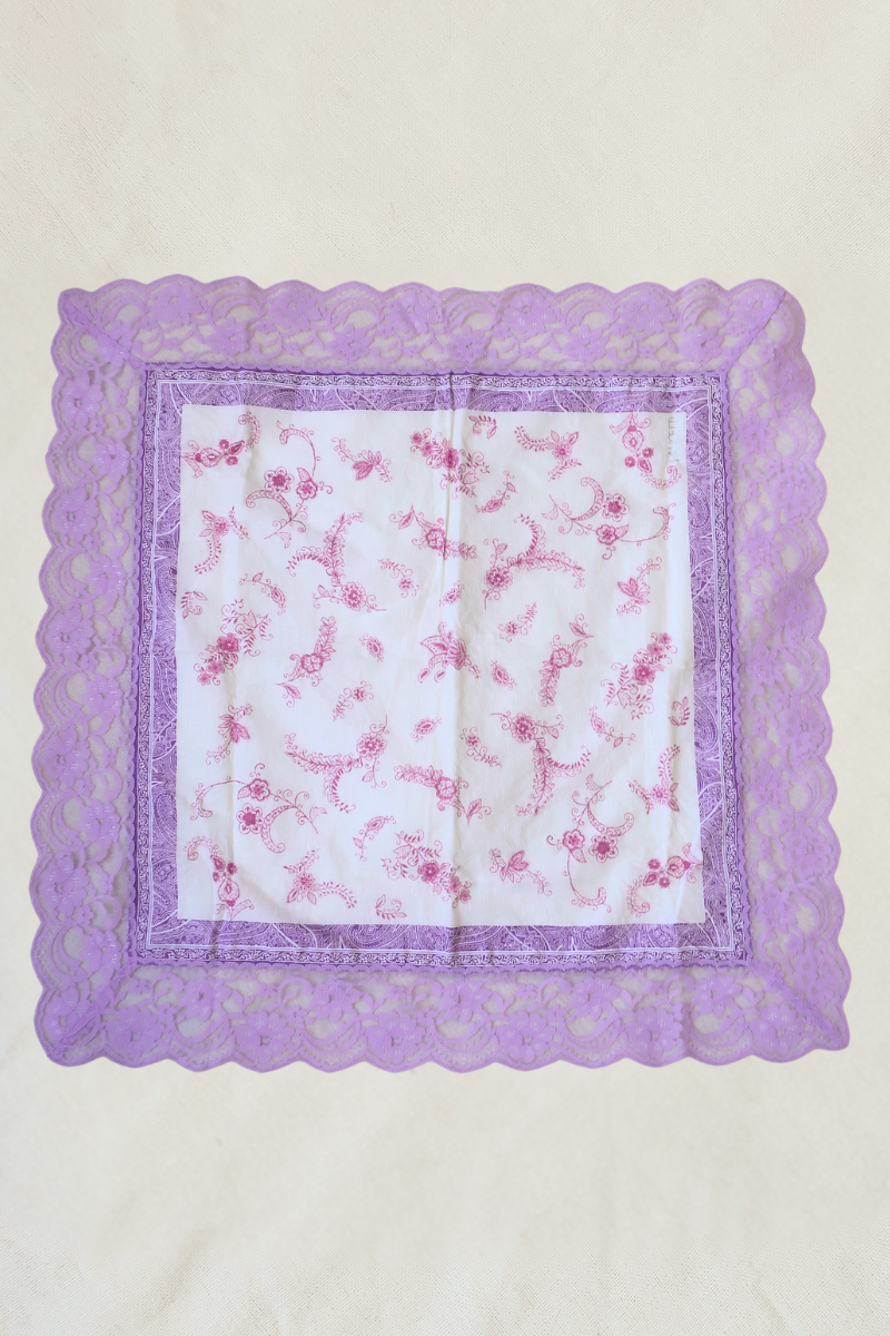 Vintage Lace Scarf in Violet Purple Paisley Florals