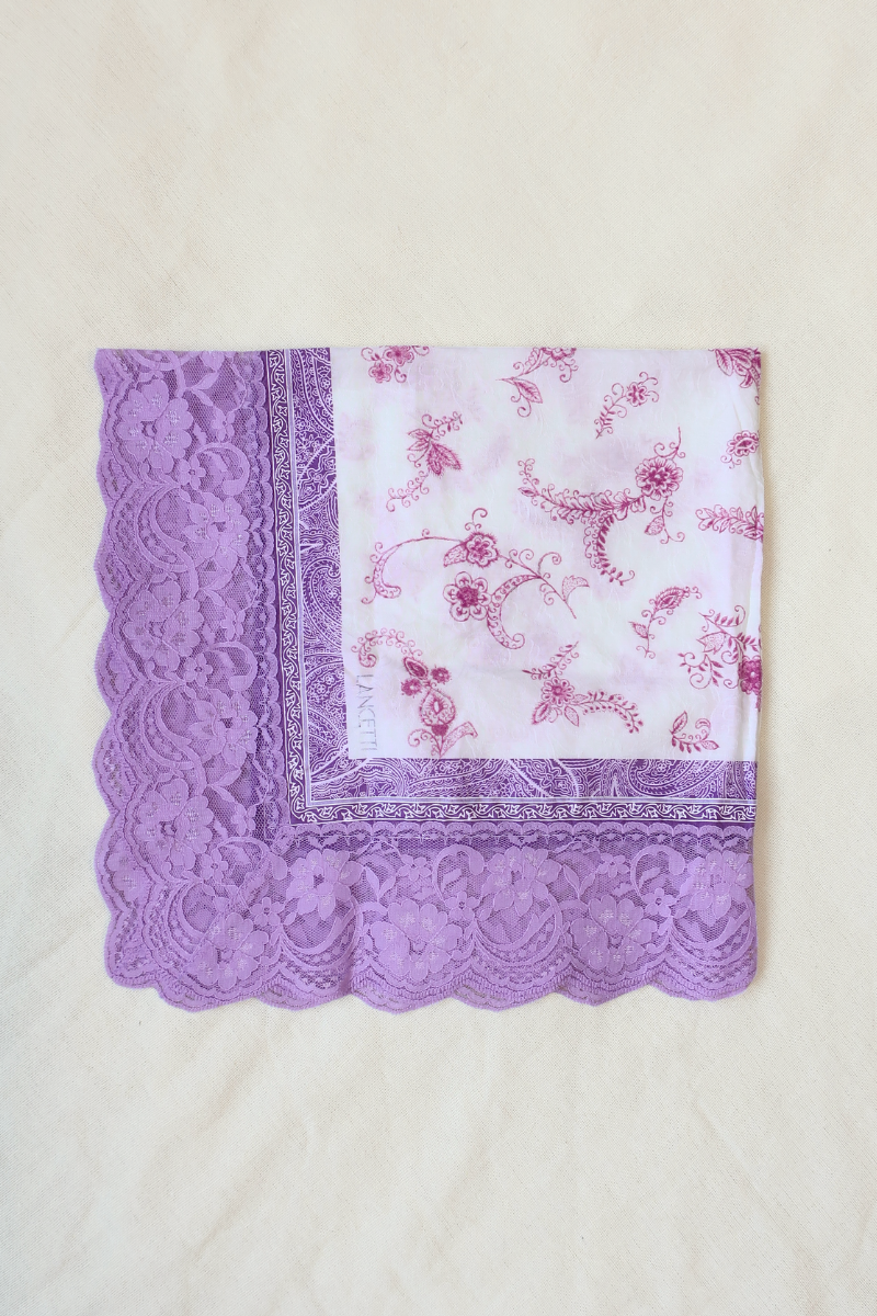 Vintage Lace Scarf in Violet Purple Paisley Florals