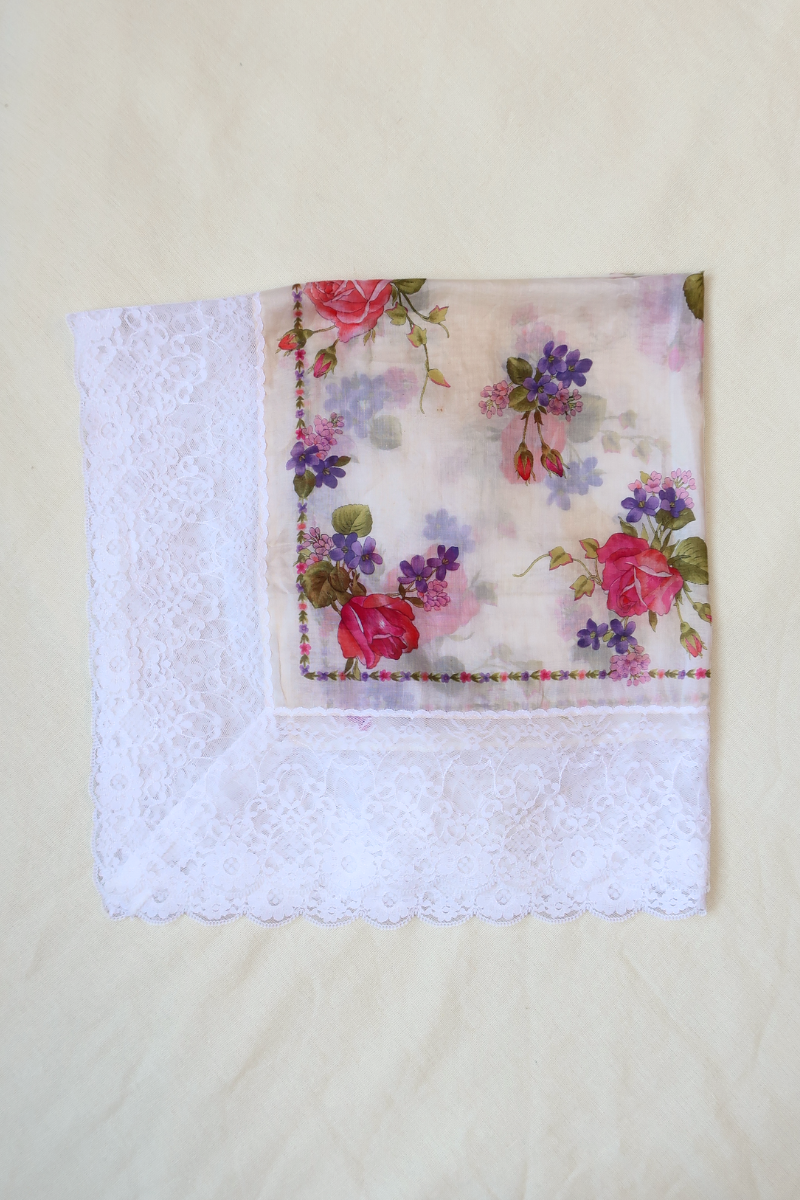 Vintage Lace Scarf in Vivid Magenta Florals