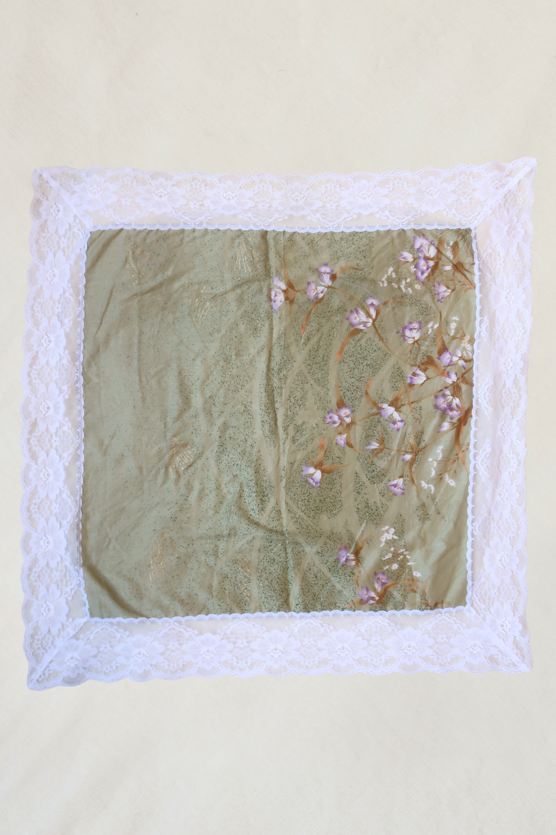 Vintage Lace Scarf in Olive Green Florals