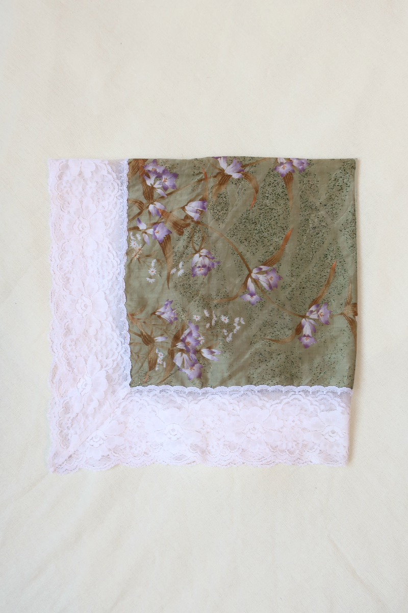 Vintage Lace Scarf in Olive Green Florals