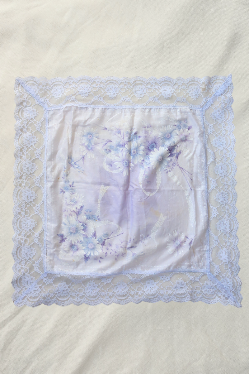 Vintage Lace Scarf in Pale Indigo Sunflowers