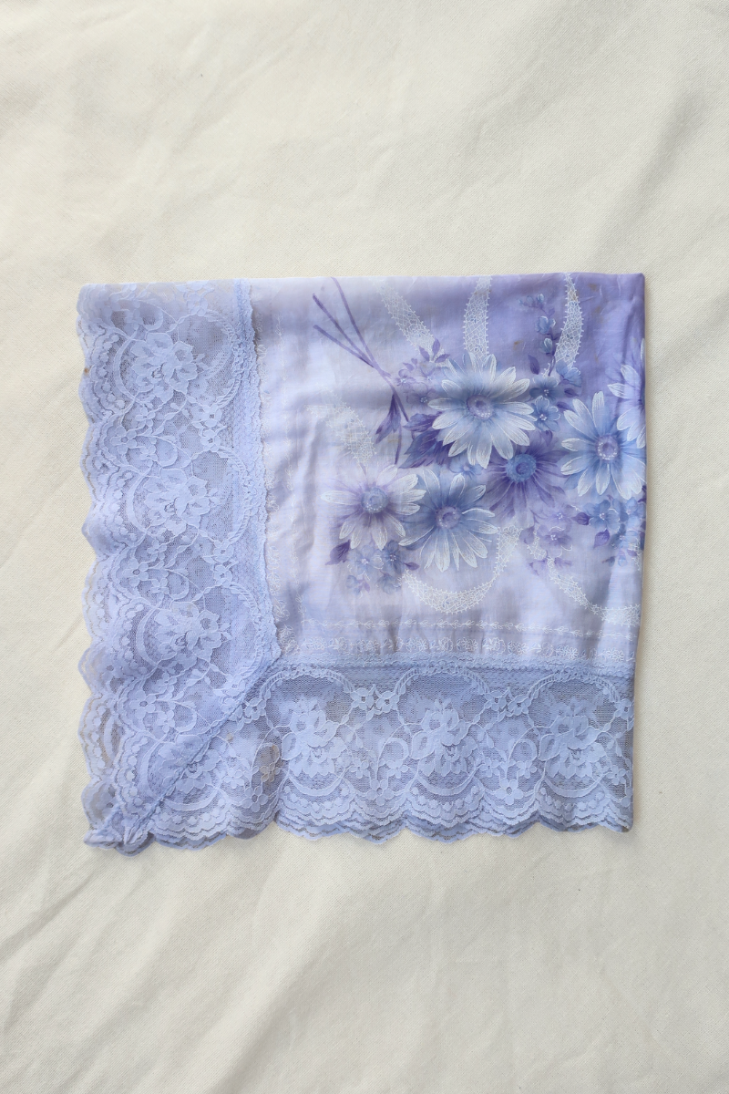 Vintage Lace Scarf in Pale Indigo Sunflowers