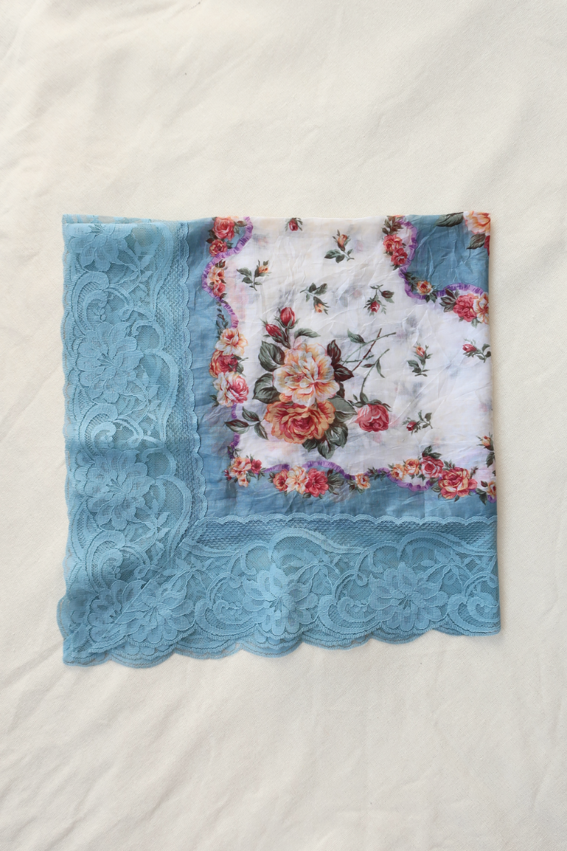Vintage Lace Scarf in Amalfi Blue Roses