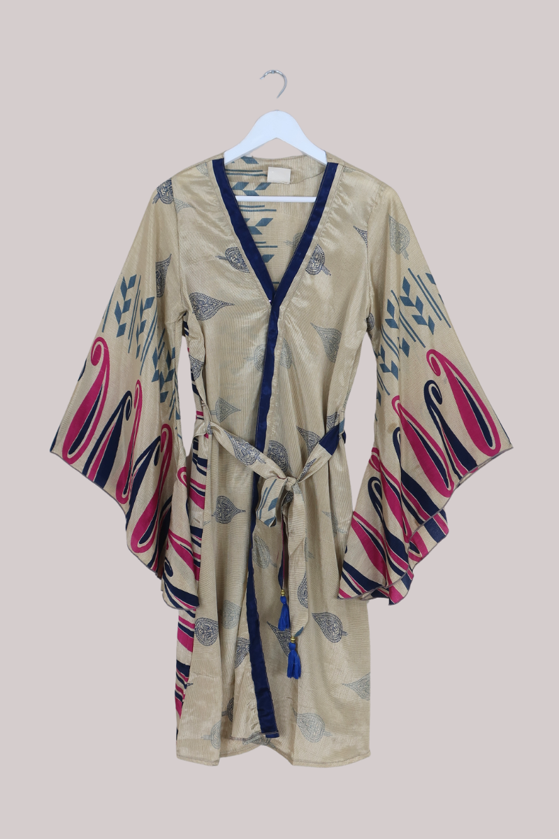 Gemini Kimono in Sand & Fuschia Paisley - Size L