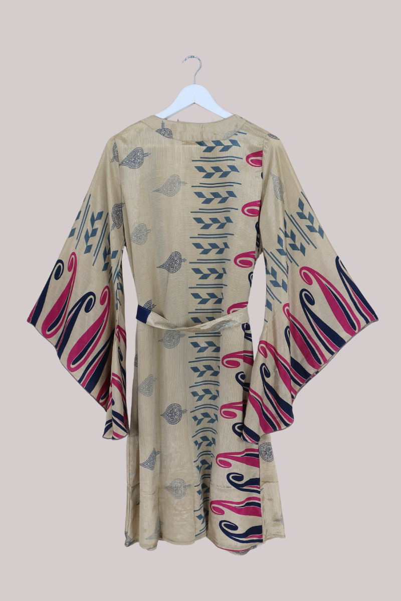 Gemini Kimono in Sand & Fuschia Paisley - Size L
