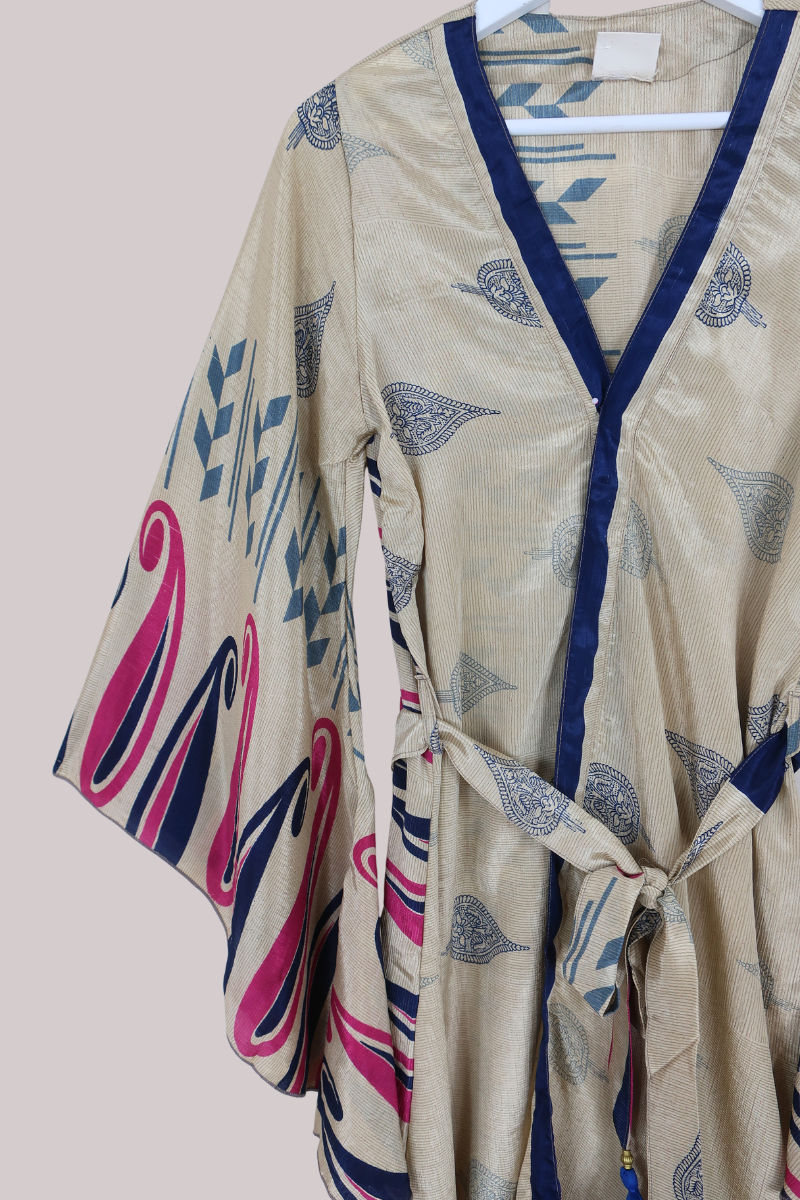 Gemini Kimono in Sand & Fuschia Paisley - Size L