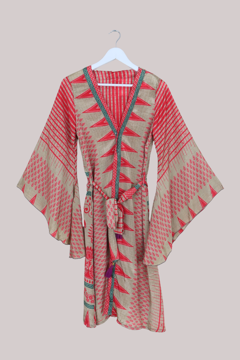 Gemini Kimono in Champagne & Coral Blooming Tapestry - Size M