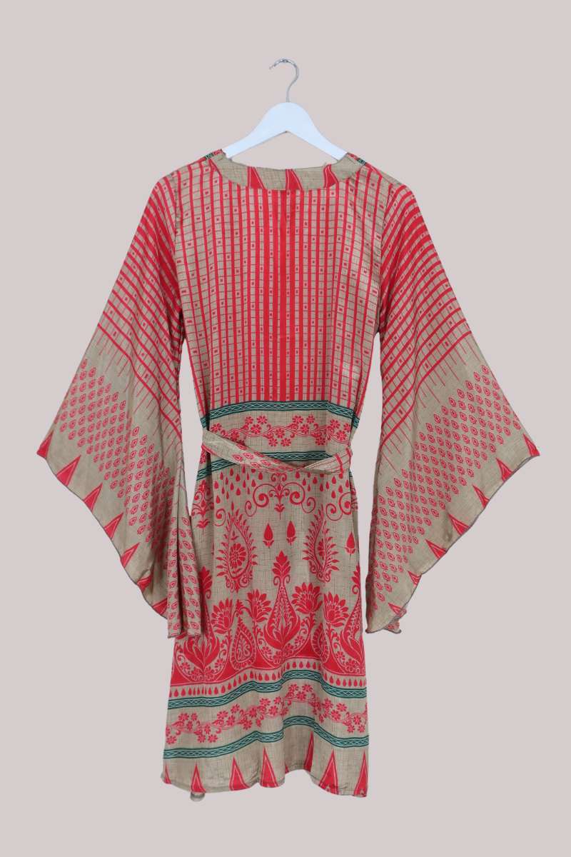 Gemini Kimono in Champagne & Coral Blooming Tapestry - Size M