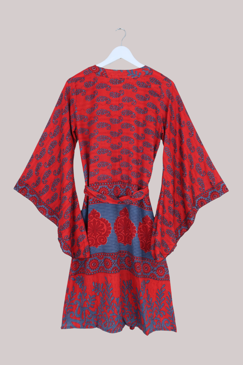 Gemini Kimono in Garnet & Cornflower Floral Paisley - Size M