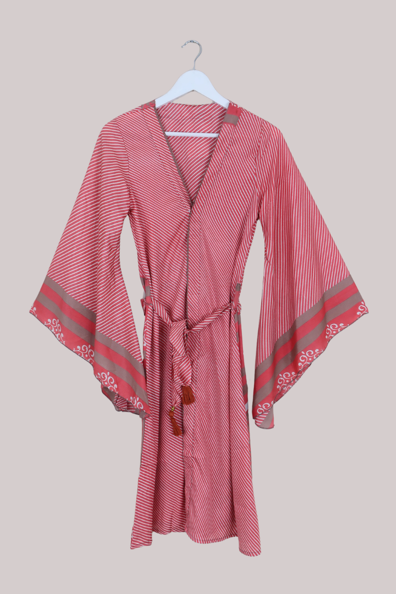 Gemini Kimono in Faded Coral Stripes - Size M