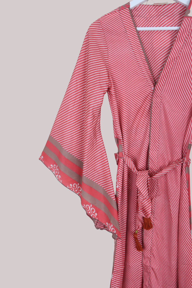 Gemini Kimono in Faded Coral Stripes - Size M