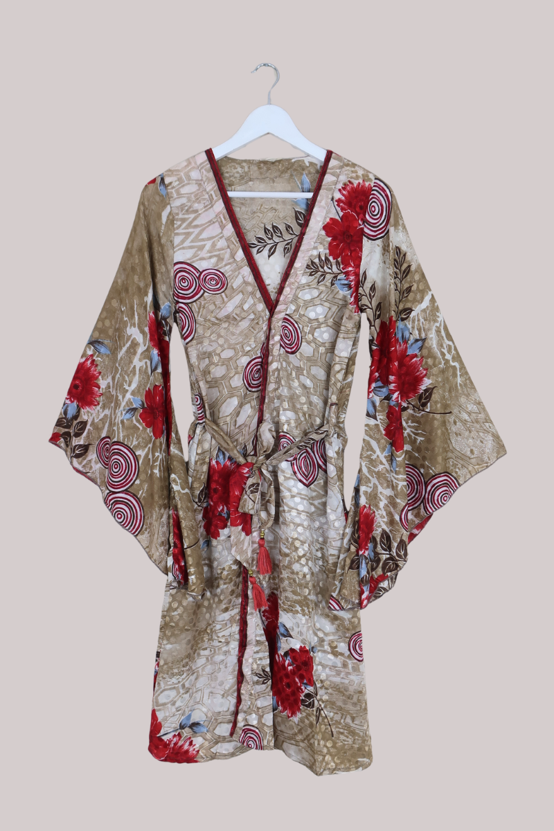 Gemini Kimono in Crimson Flower Field - Size S/M