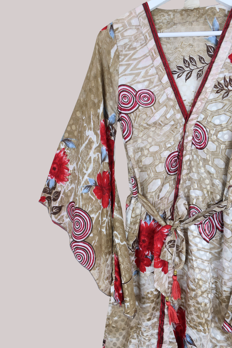 Gemini Kimono in Crimson Flower Field - Size S/M
