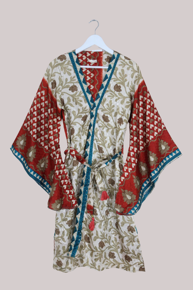 Gemini Kimono in Rust Red Hearts - Size M