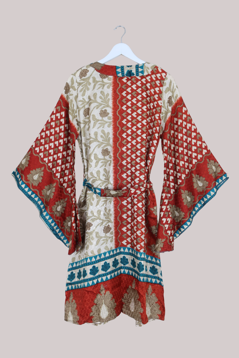 Gemini Kimono in Rust Red Hearts - Size M
