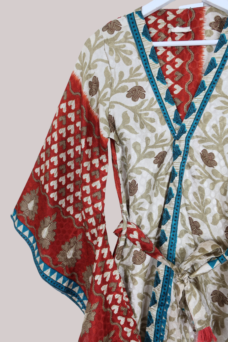 Gemini Kimono in Rust Red Hearts - Size M