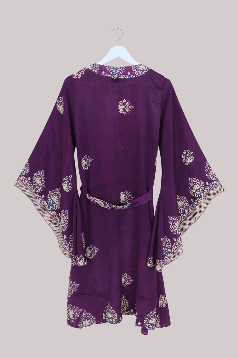 Gemini Kimono in Plum Wine Lotus Flowers - Size M/L