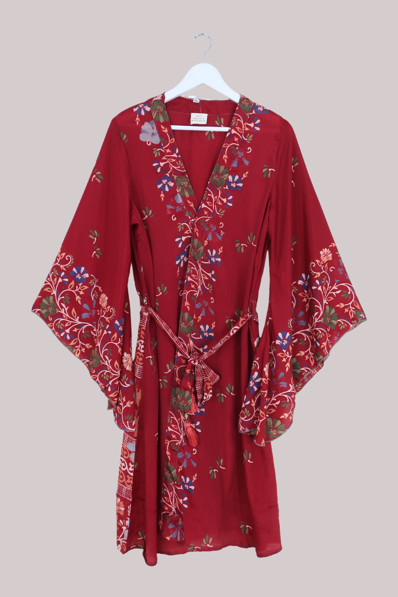 Gemini Kimono in Wine Red Garden - Size L/XL
