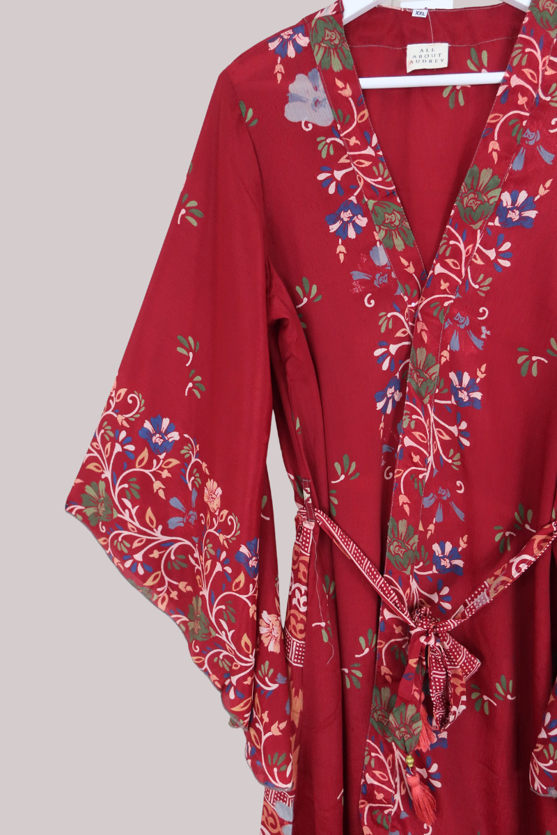 Gemini Kimono in Wine Red Garden - Size L/XL
