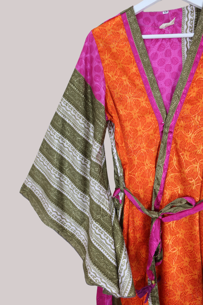 Gemini Kimono in Jewelled Pink & Topaz - Size L/XL