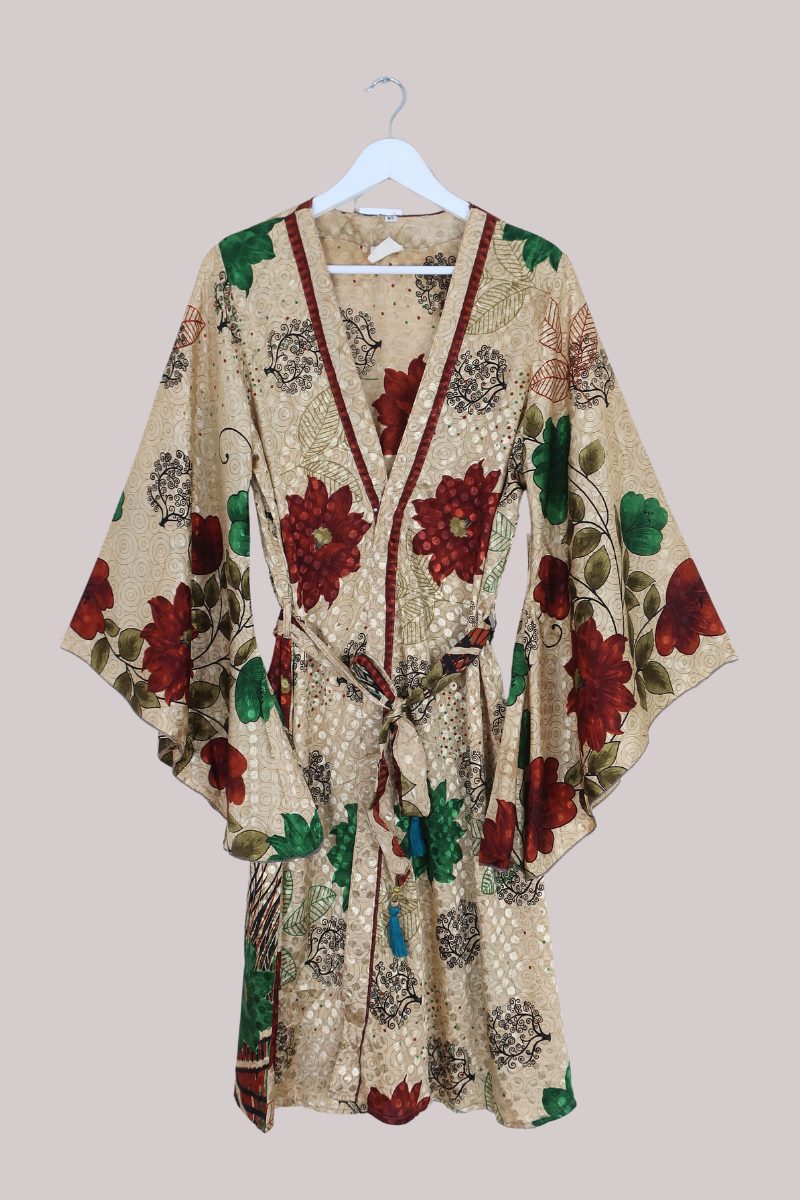 Gemini Kimono in Ecru Blooming Florals - Size L/XL
