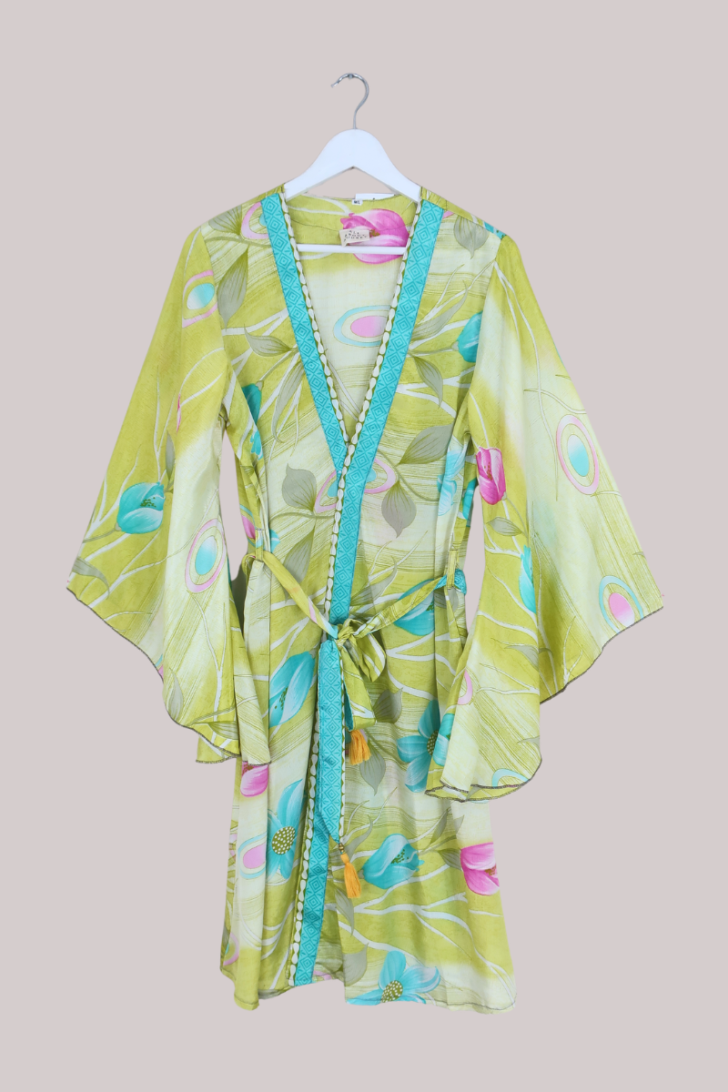Gemini Kimono in Chartreuse Tulips - Size L/XL