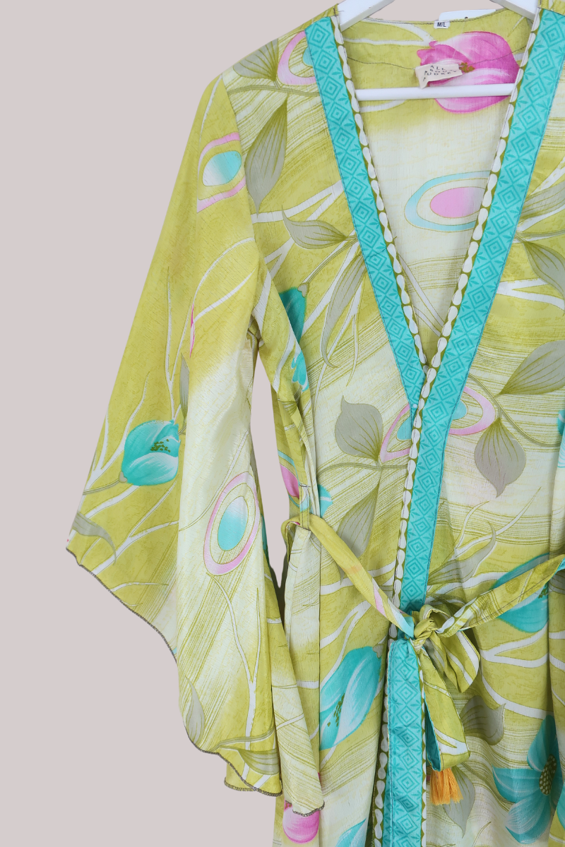Gemini Kimono in Chartreuse Tulips - Size L/XL