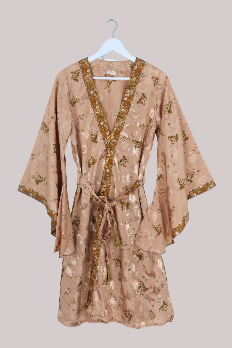 Gemini Kimono in Apricot Champagne Paisley Florals - Size M/L