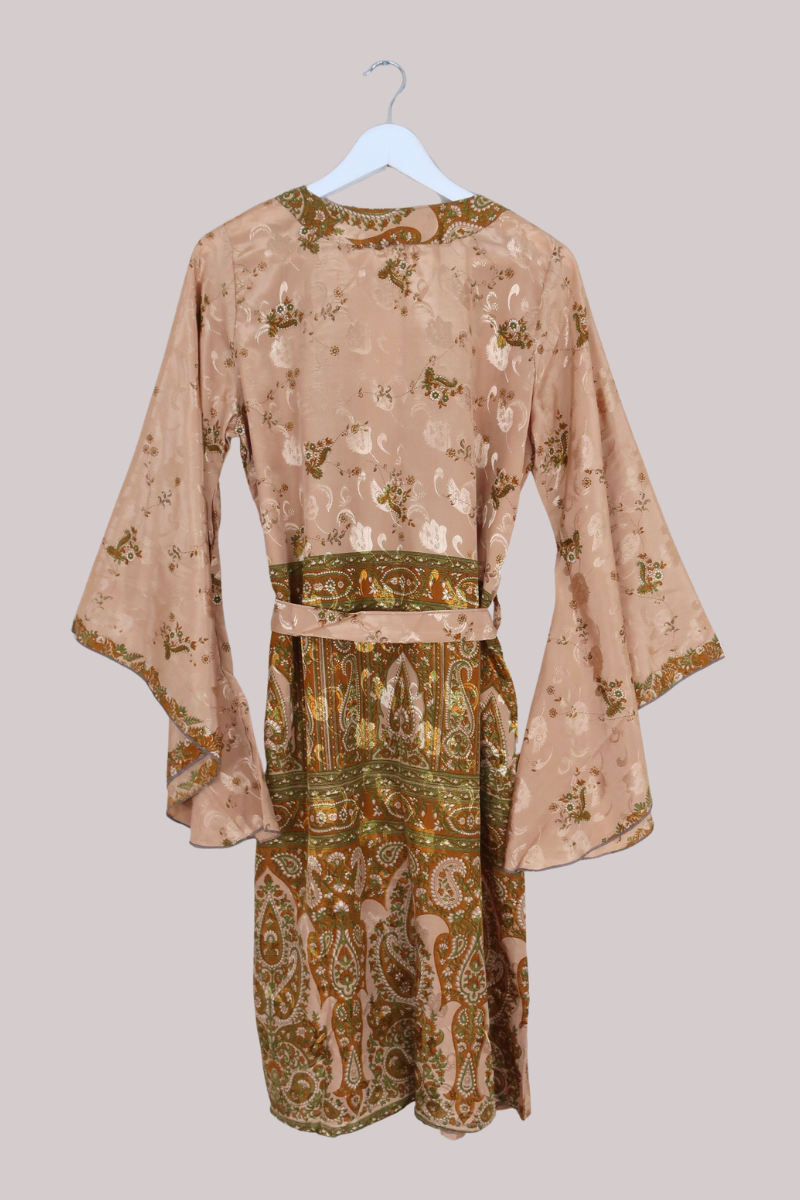 Gemini Kimono in Apricot Champagne Paisley Florals - Size M/L