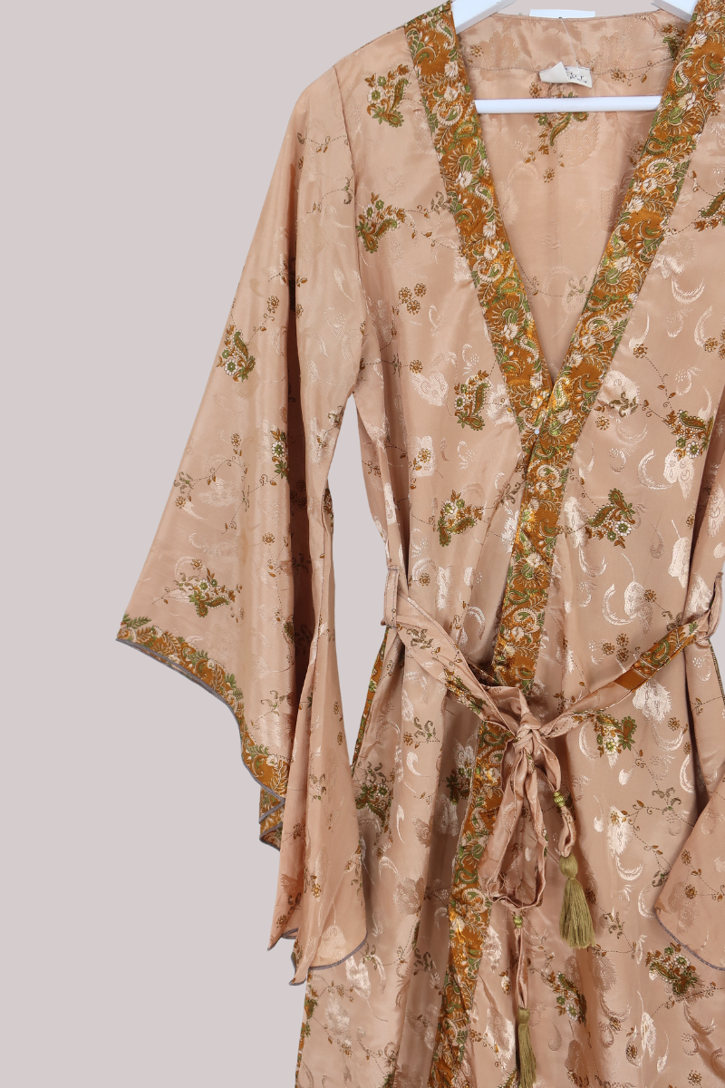 Gemini Kimono in Apricot Champagne Paisley Florals - Size M/L