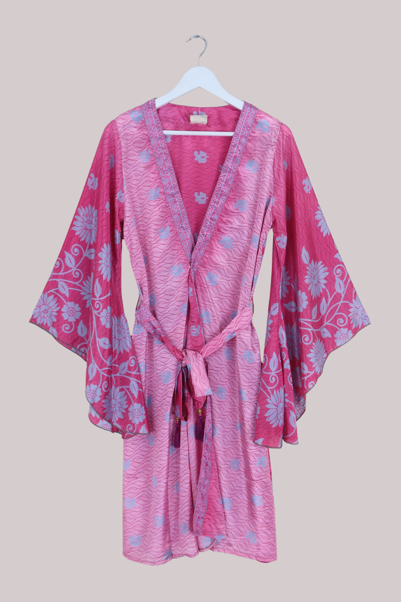 Gemini Kimono in Raspberry Pink Florals - Size M/L
