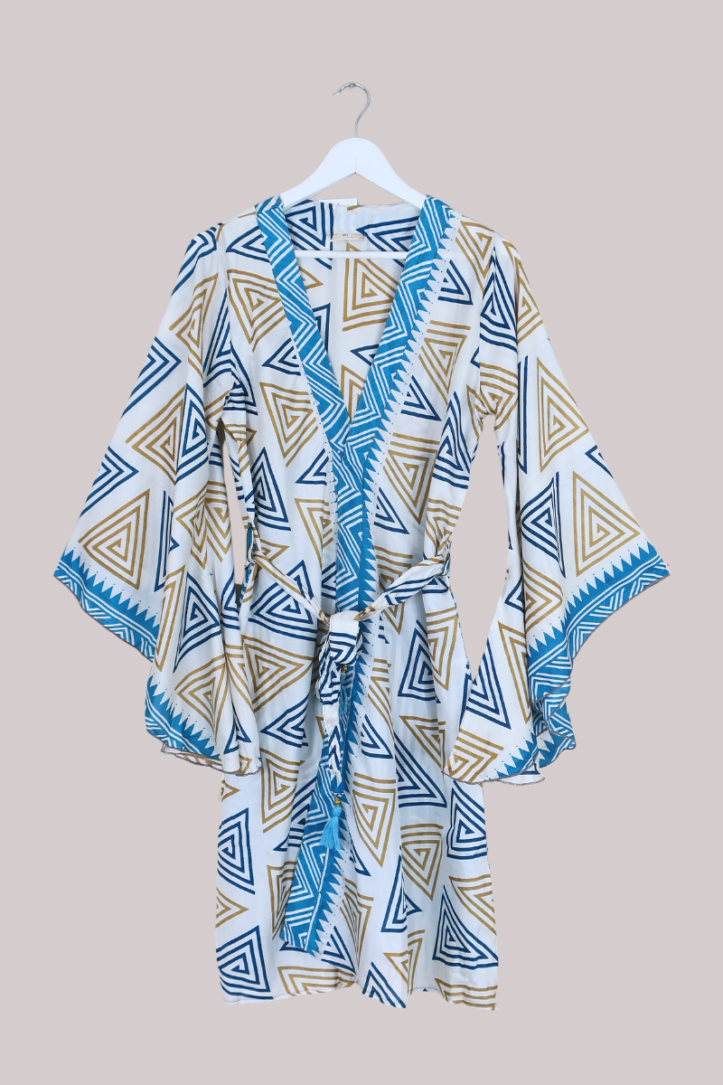 Gemini Kimono in Abstract Turquoise & Sand - Size M/L