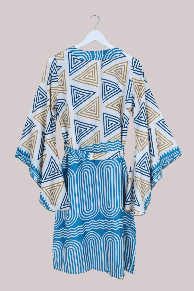 Gemini Kimono in Abstract Turquoise & Sand - Size M/L