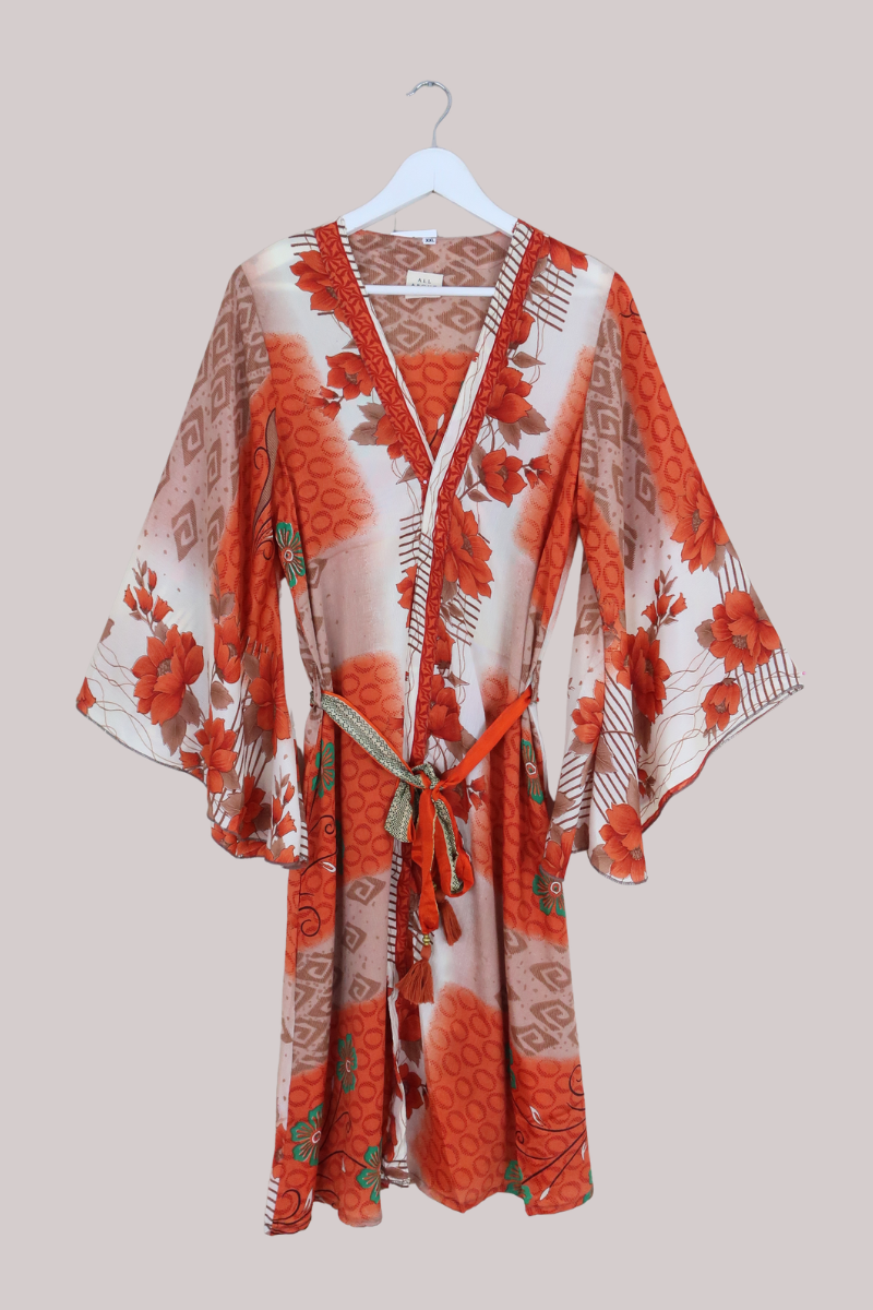Gemini Kimono in Hazy Tangerine Florals - Size L/XL
